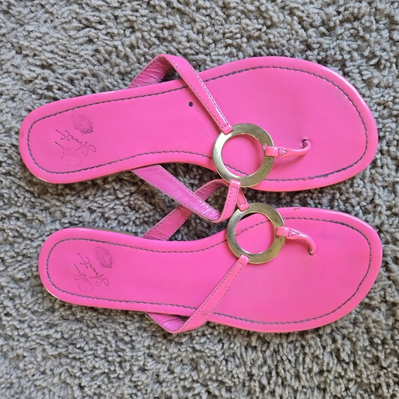 Colin Stuart Pink Sandals with Gold Accents - Picture 1 of 3